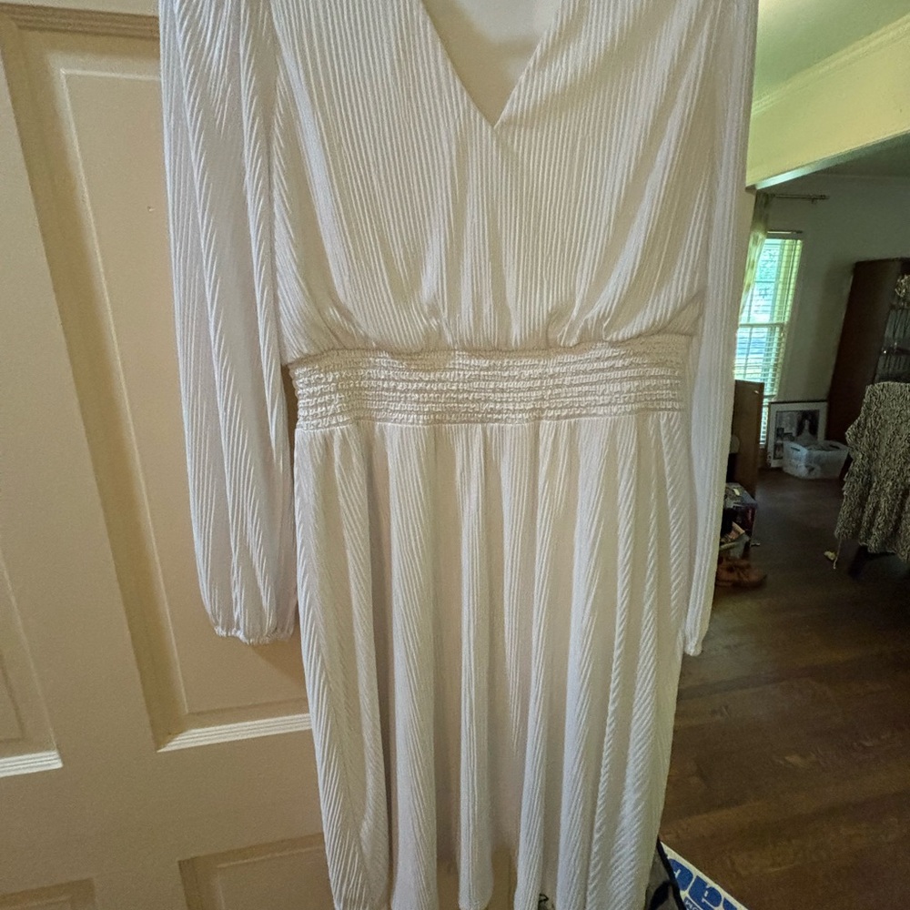 Kensie White Pleated Long Sleeve Sundress for Brides